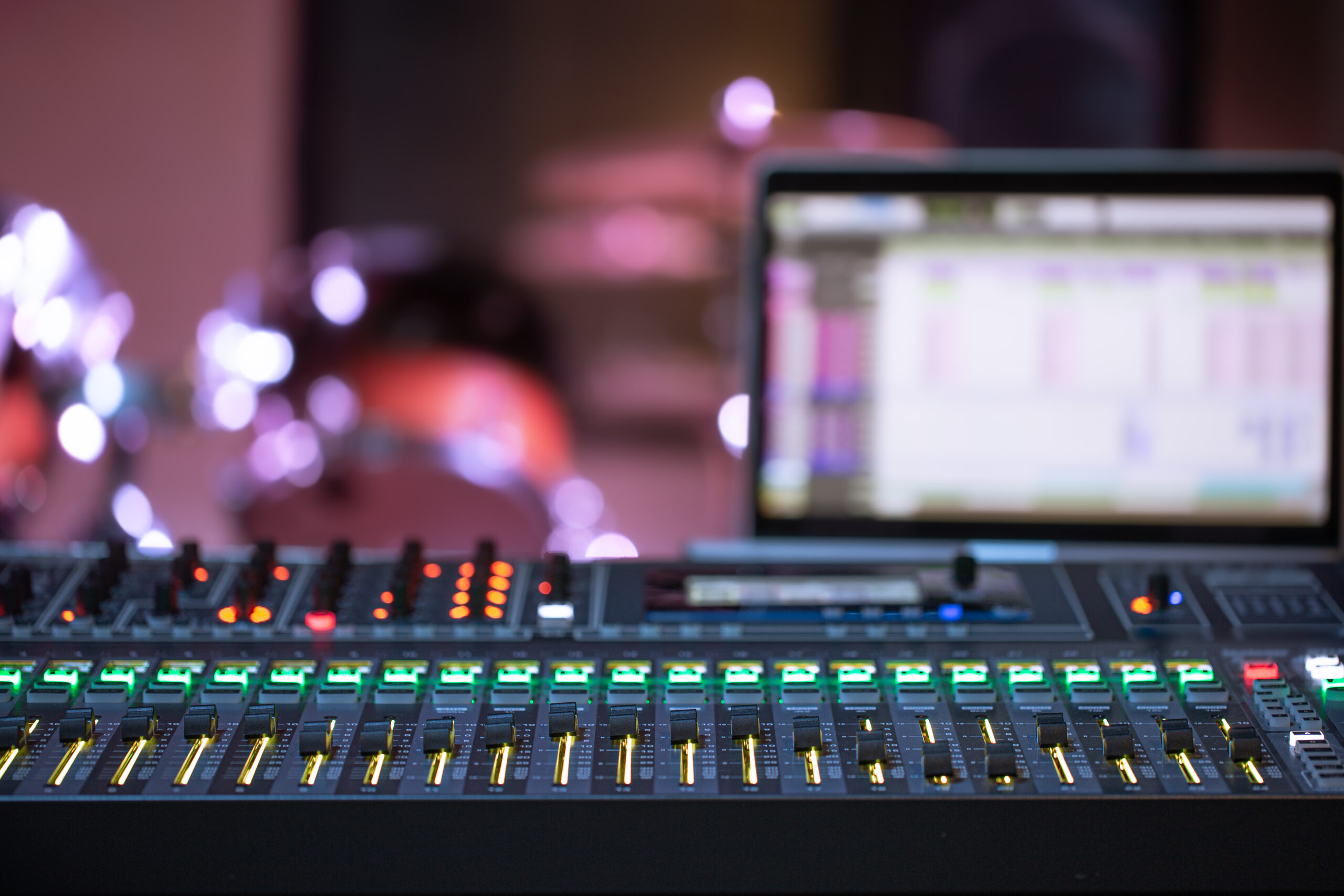 Digital mixer in a recording Studio , with a computer for recording music. The concept of creativity and show business. Dreambox Studio - Corporate video production company